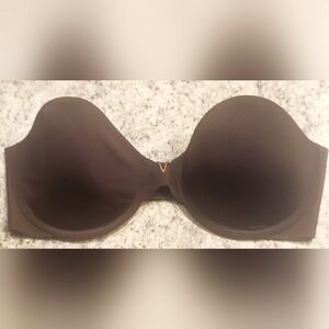 Victoria's Secret Strapless Bra 32D Brown Satin Underwire No Show Back, Nice EUC